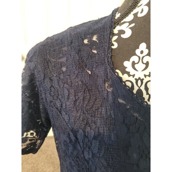 VTG Nostalgia Chiffon Lace Blue Sheer Overlay Maxi Dress Sz L Ethereal Witchcore - Picture 9 of 13